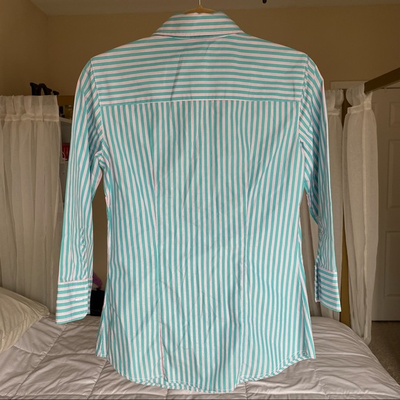 3/$30! J Crew 3/4 Sleeve Button Down Top - Green/Pink - Size Small - EUC - Picture 2 of 4